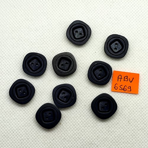 9 boutons en résine noir - 16x16mm - abv6569