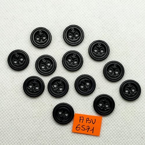 13 boutons en résine noir - une ancre - 15mm - abv6571