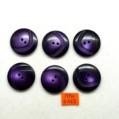 6 boutons en résine violet et noir- 28mm - abv6583