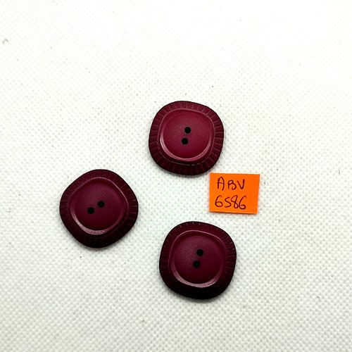 3 boutons en résine bordeaux - 25x25mm - abv6586
