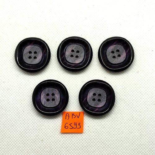 5 boutons en résine - reflet violet et gris - 28mm - abv6599