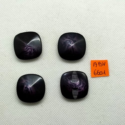 4 boutons en résine - reflet violet et noir - 25x25mm - abv6601