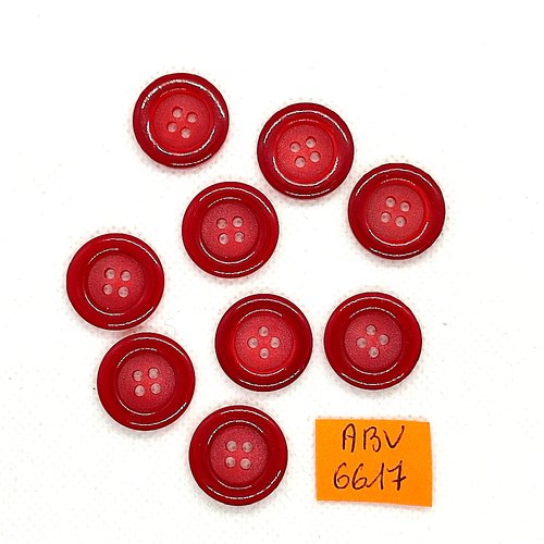9 boutons en résine rouge - 19mm - abv6617