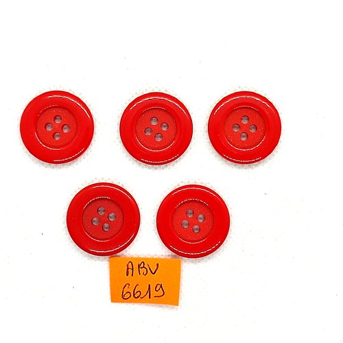 5 boutons en résine rouge - 22mm - abv6619