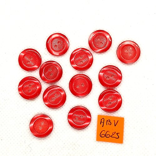13 boutons en résine rouge et rose dessous - 14mm - abv6625