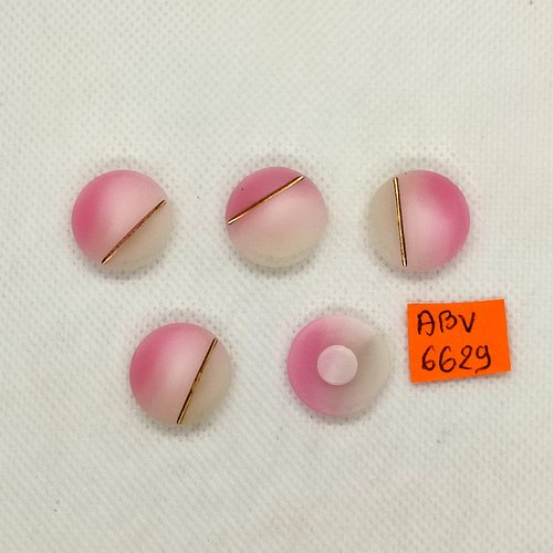 5 boutons en résine blanc rose et :liserai doré - 18mm - abv6629