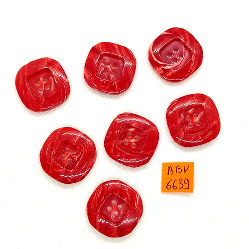 7 boutons en résine rouge - 25x25mm - abv6639