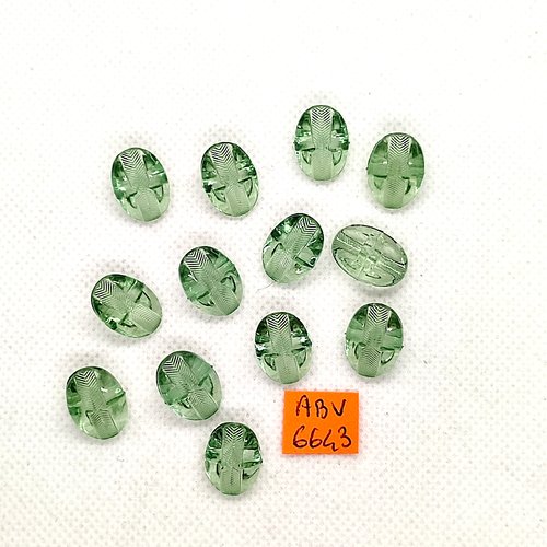 13 boutons en résine vert transparent - 11x15mm - abv6643