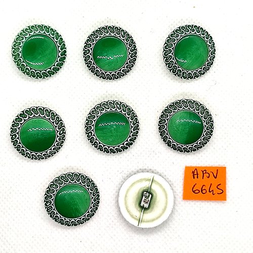 8 boutons en résine vert et blanc - 22mm - abv6645