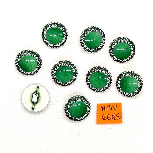 9 boutons en résine vert et blanc - 18mm - abv6645