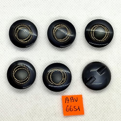 6 boutons en résine gris et doré - 22mm - abv6651
