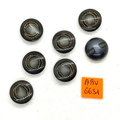 7 boutons en résine gris et doré - 17mm - abv6651