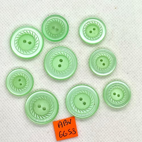 9 boutons en résine vert clair - 22mm et 18mm - abv6653