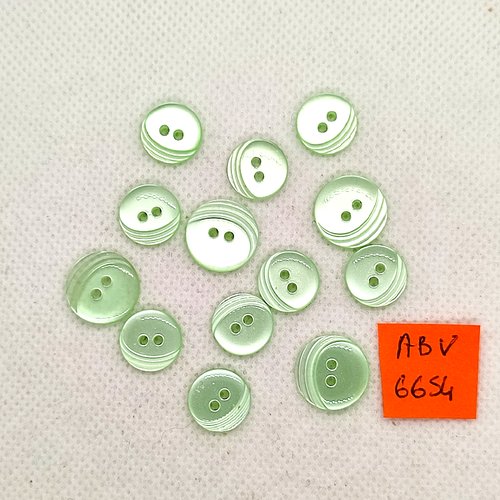 13 boutons en résine vert clair - 14mm et 12mm - abv6654