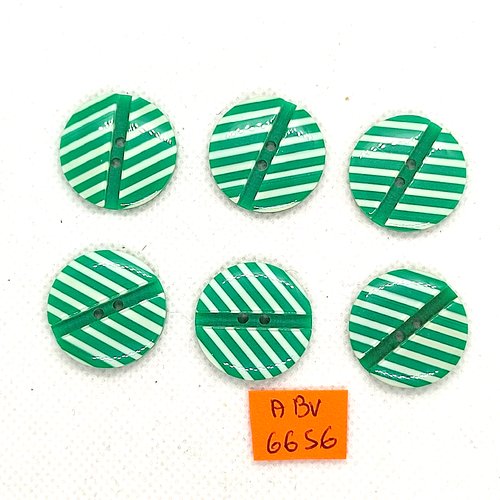 6 boutons en résine vert et blanc - 22mm - abv6656