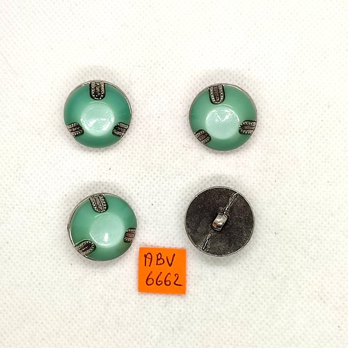 4 boutons en résine argenté et vert - 22mm - abv6662