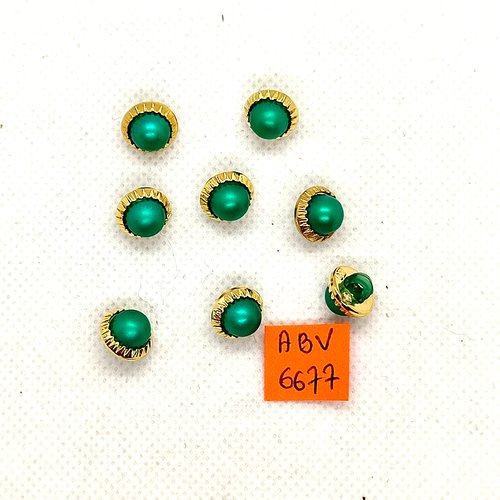 8 boutons en résine vert et doré - 10mm - abv6677