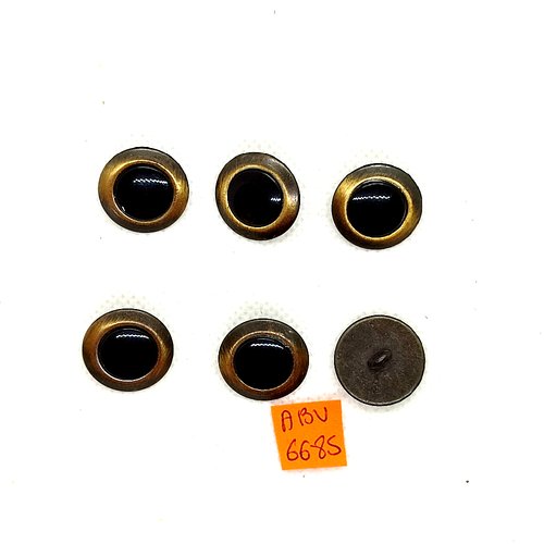 6 boutons en métal bronze et résine noir - 17mm - abv6685