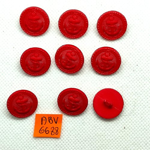 9 boutons en résine rouge - une ancre - 18mm - abv6688
