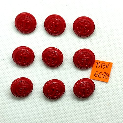 9 boutons en résine rouge - une ancre - 18mm - abv6689
