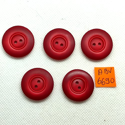 5 boutons en résine rouge - 26mm - abv6690