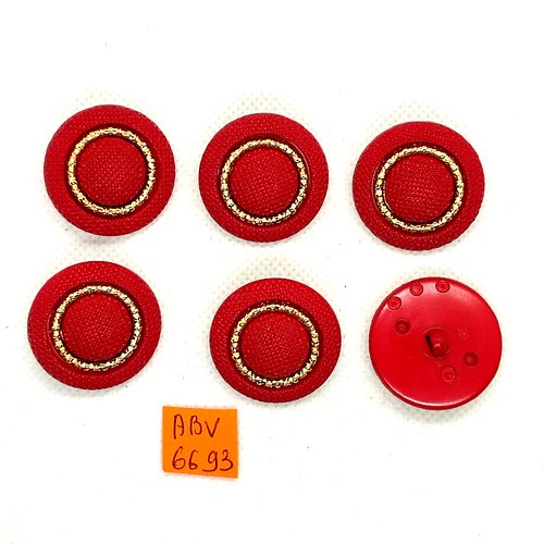 6 boutons en résine rouge et doré - 28mm - abv6693