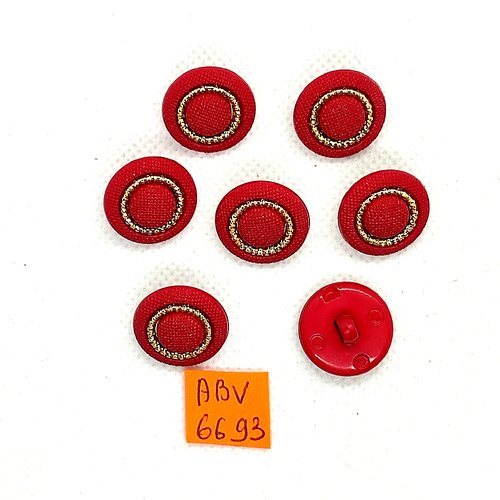 7 boutons en résine rouge et doré - 18mm - abv6693