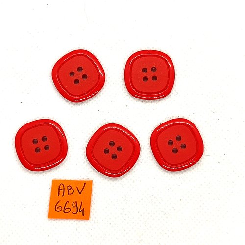 5 boutons en résine rouge - 20x20mm - abv6694