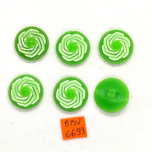 6 boutons en résine vert et blanc - 22mm - abv6699
