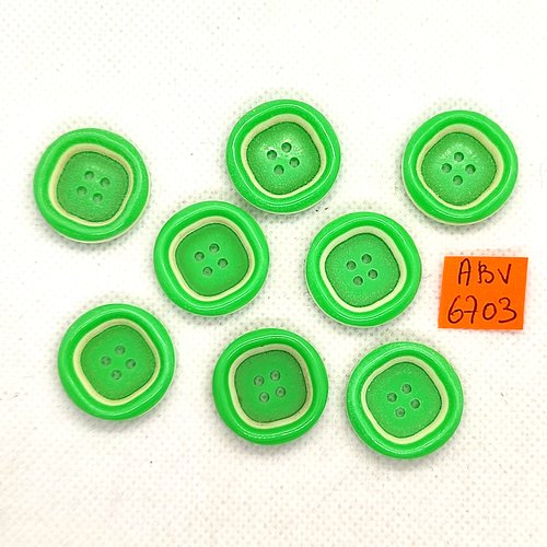 8 boutons en résine vert et blanc - 22mm - abv6703