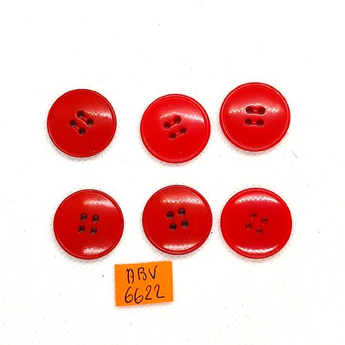 6 boutons en résine rouge - 22mm - abv6622