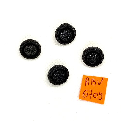 4 boutons en verre noir - 13mm - abv6709