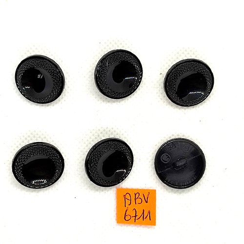 6 boutons en résine noir - 19mm - abv6711