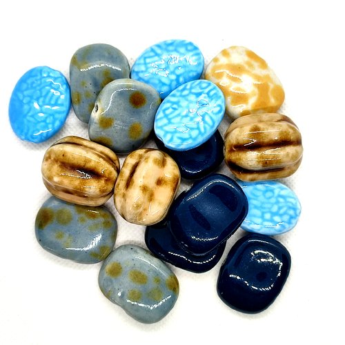 16 perles en céramique - multicolore - tille diverse - 1