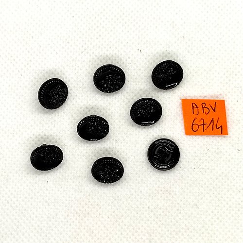 8 boutons en verre noir - 12mm - abv6714
