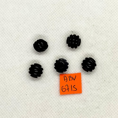 5 boutons en résine noir - 10mm - abv6715