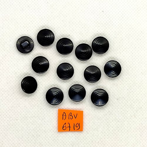 13 boutons en résine noir - 12mm - abv6719