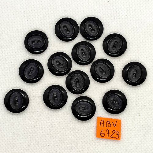14 boutons en résine noir - 15mm - abv6723