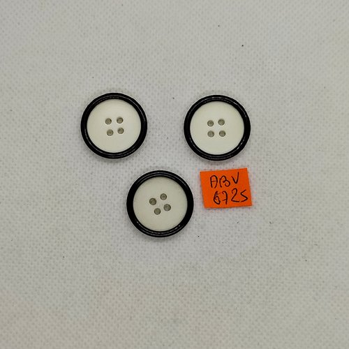 3 boutons en résine noir et blanc cassé - 22mm - abv6725