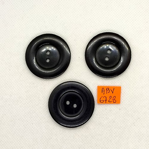 3 boutons en résine noir - 36mm - abv6728