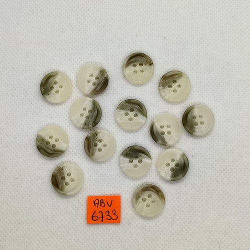 14 boutons en résine beige et gris - 15mm - abv6733