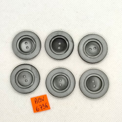 6 boutons en résine gris - 27mm - abv6736