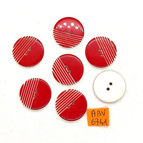 7 boutons en résine rouge et blanc cassé dessous - 22mm - abv6741