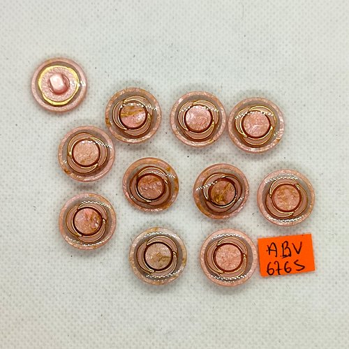 11 boutons en résine rose doré et transparent - 17mm - abv6765