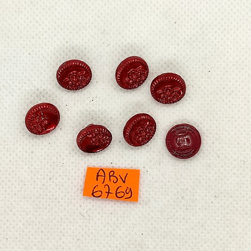 7 boutons en verre rouge foncé/bordeaux - 12mm - abv6769