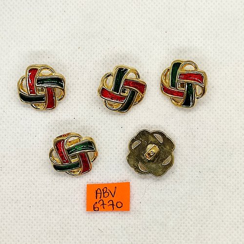 5 boutons en résine doré rouge et vert - 18mm - abv6770