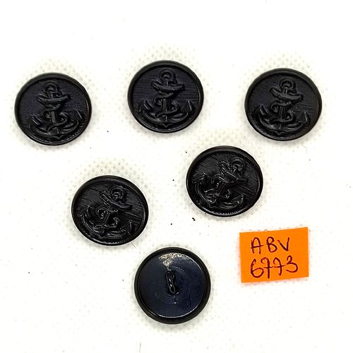6 boutons en métal noir - une ancre - 18mm - abv6773