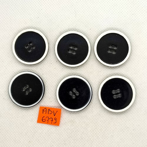 6 boutons en résine noir et blanc - 28mm - abv6779