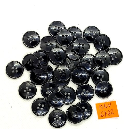 36 boutons en résine noir - 15mm - abv6782