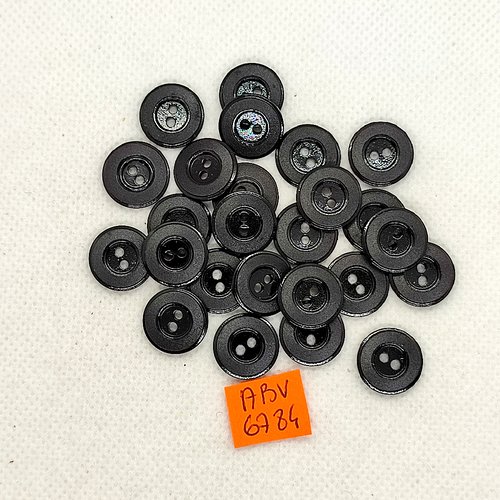 25 boutons en résine noir - 14mm - abv6784